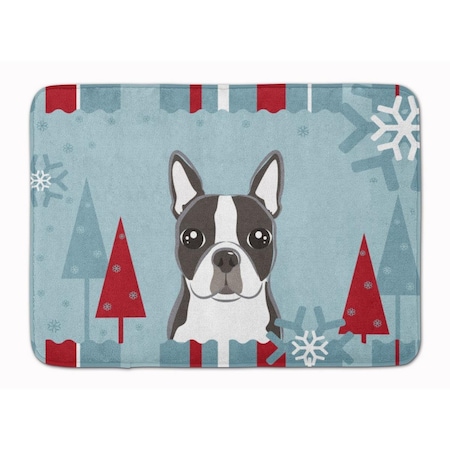 Carolines Treasures Winter Holiday Boston Terrier Machine Washable Memory Foam Mat BB1699RUG